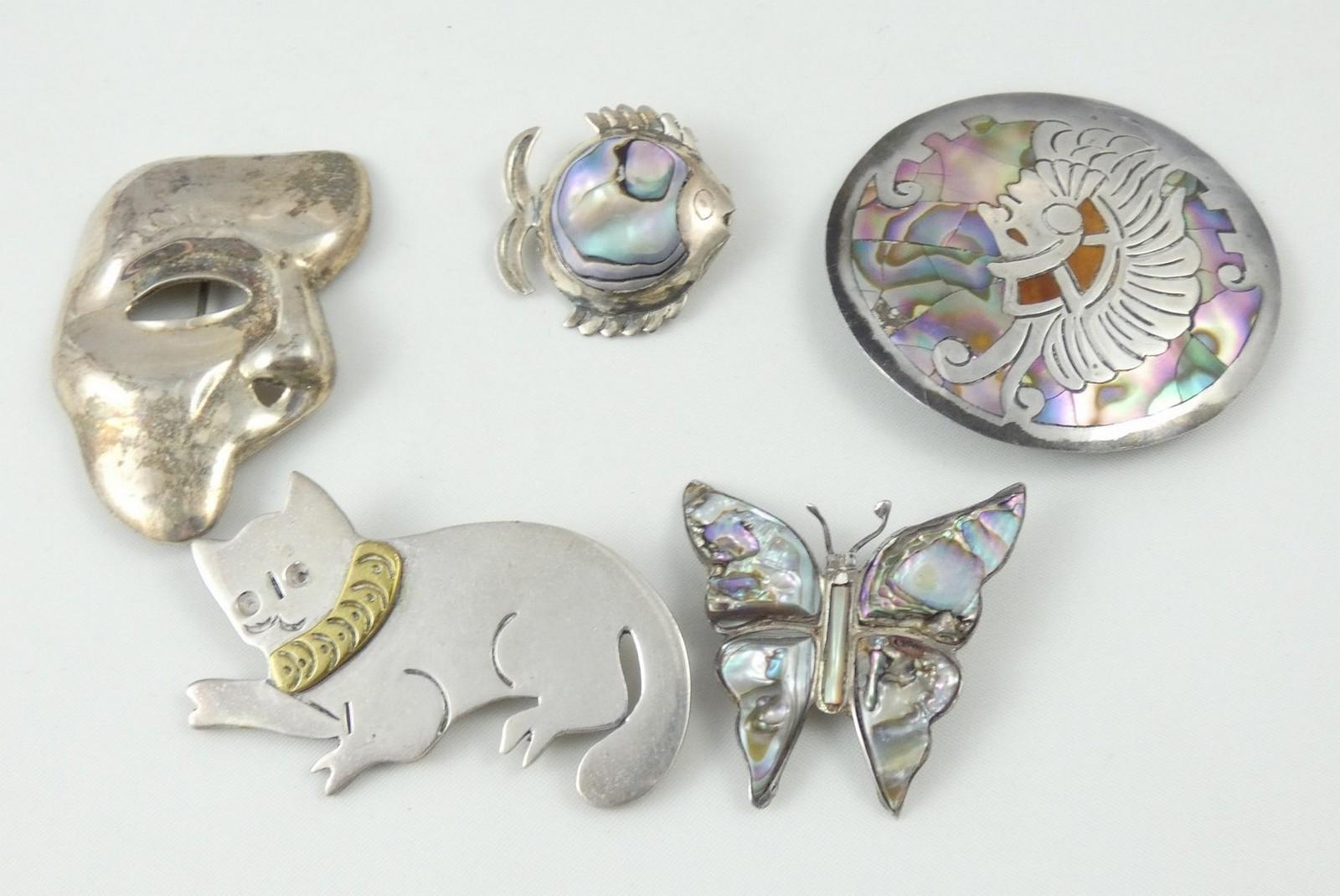 5 STERLING SILVER BROOCHES