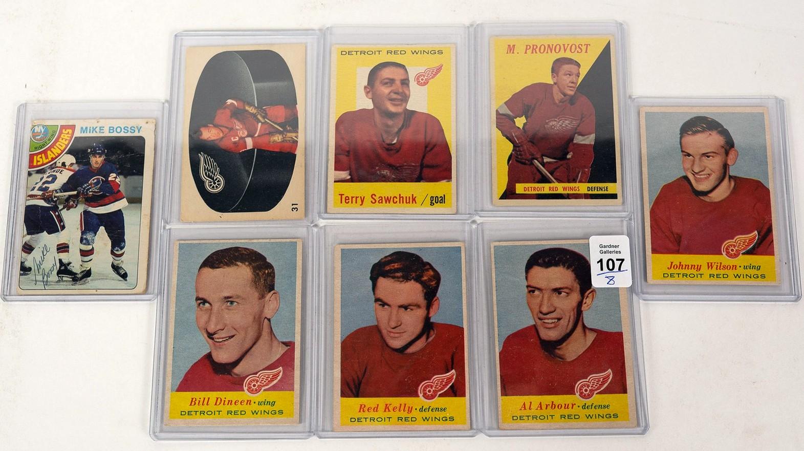 7 DETROIT RED WINGS CARDS AND MIKE BOSSY ROOKIE