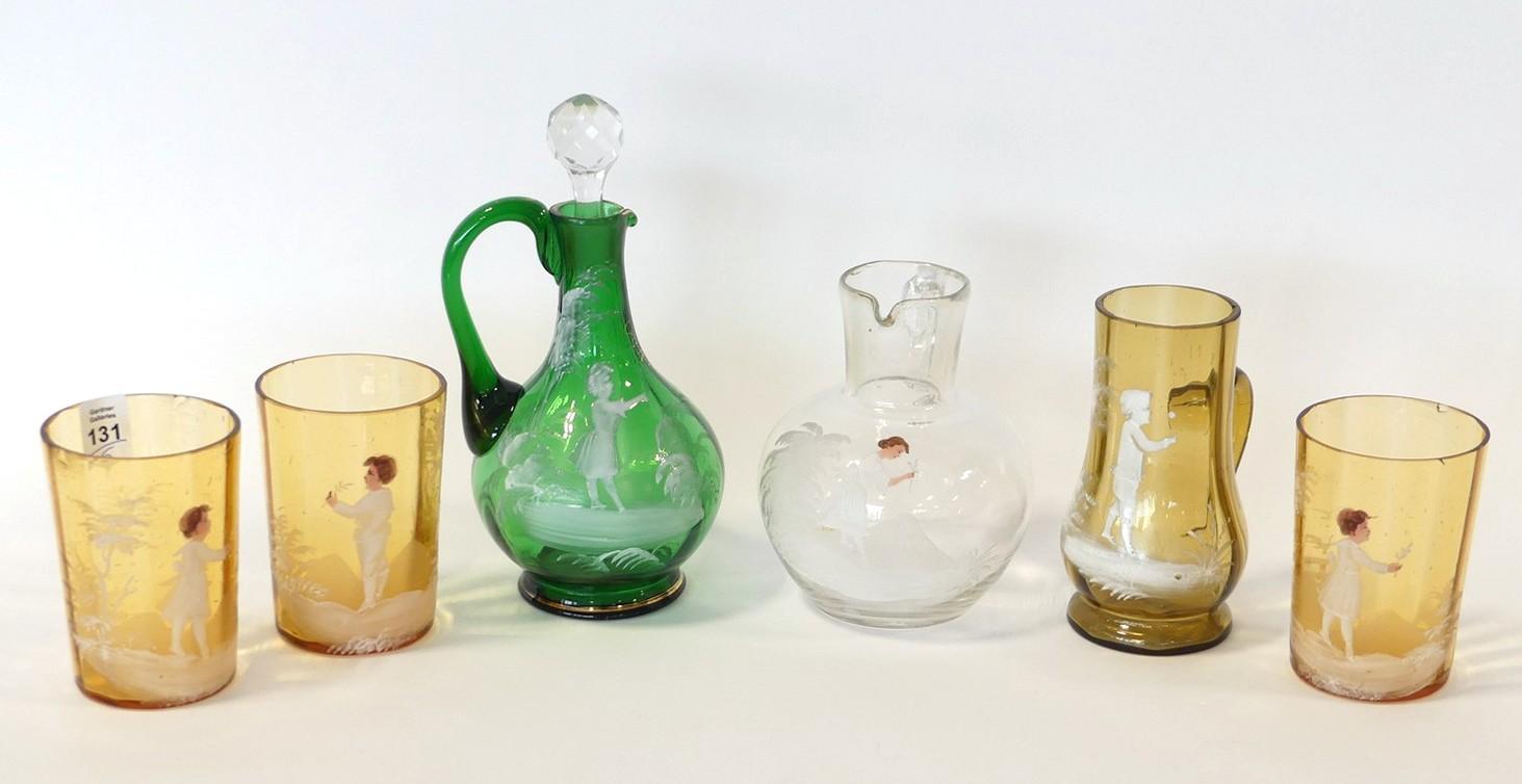 SIX PIECES OF MARY GREGORY GLASS