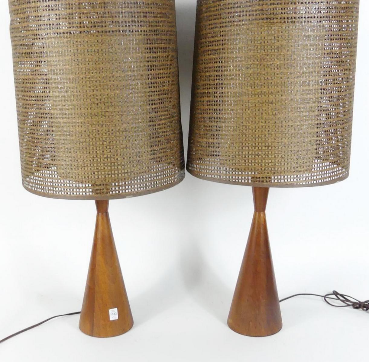 Pair Mcm Conical Teak Table Lamps 