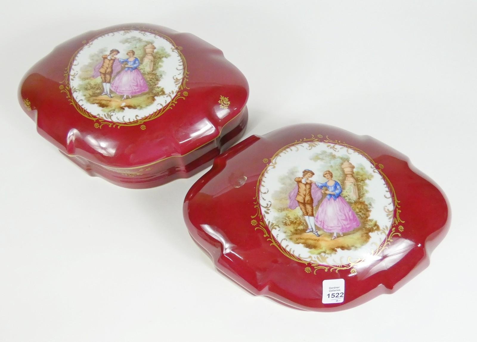 2 LARGE OVAL COVERED BOXES