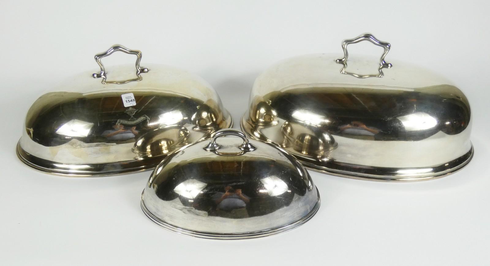 3 SILVERPLATED HOT DISH COVERS