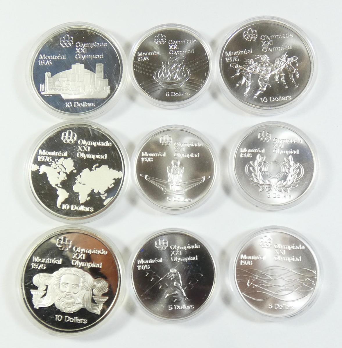 9 CANADIAN SILVER OLYMPIC COINS
