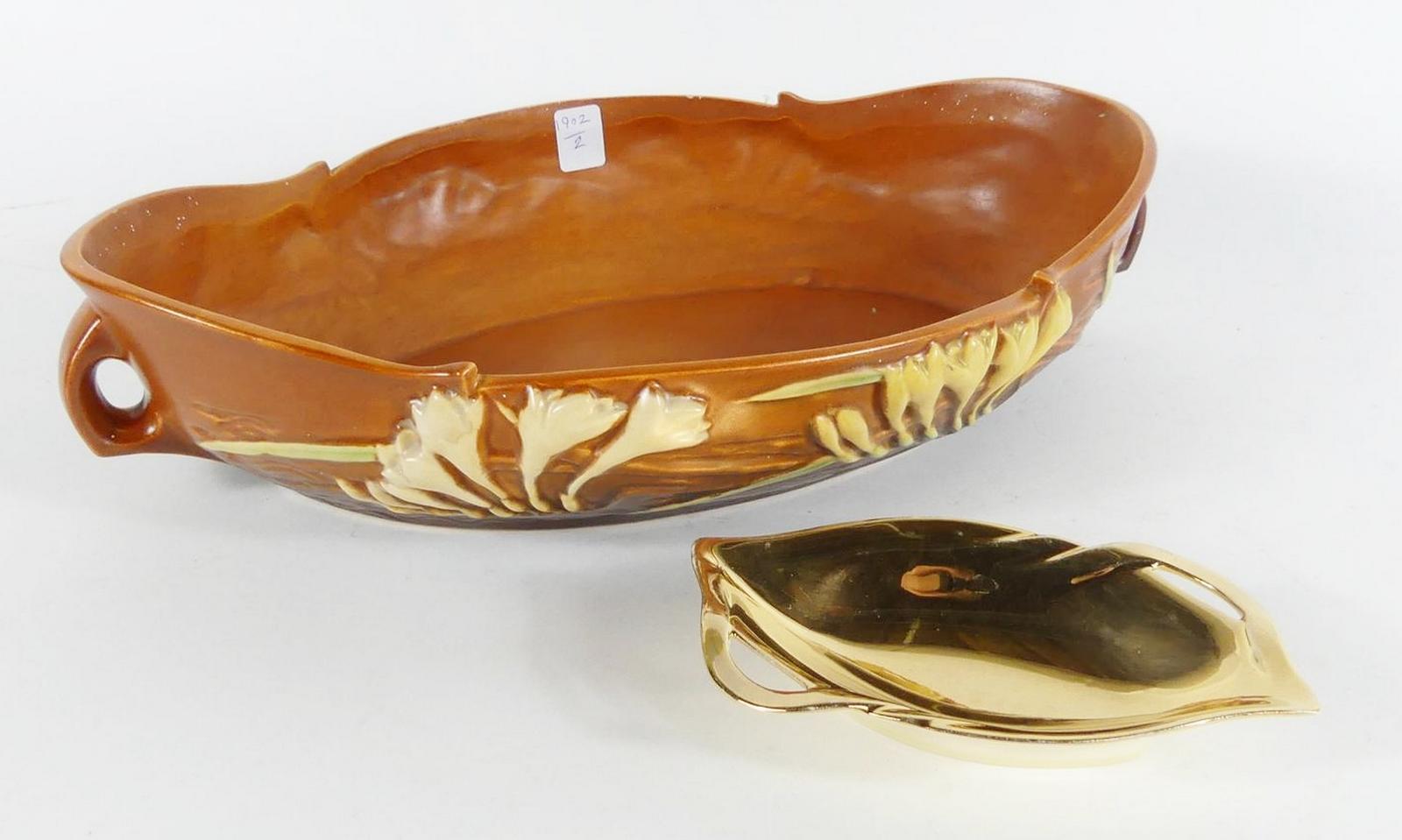 TWO SERVING DISHES INCLUDING ROSEVILLE