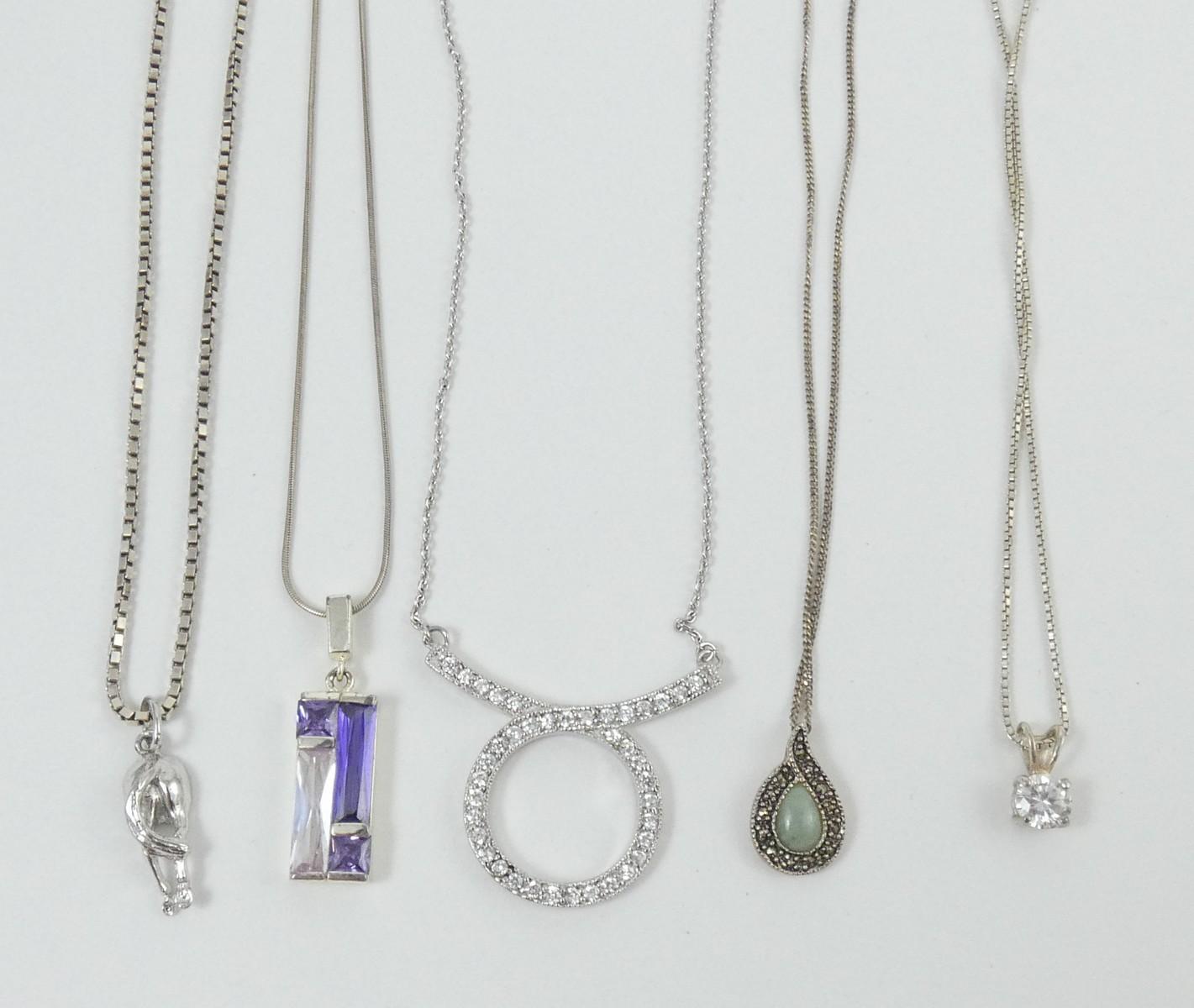 5 STERLING PENDANT NECKLACES