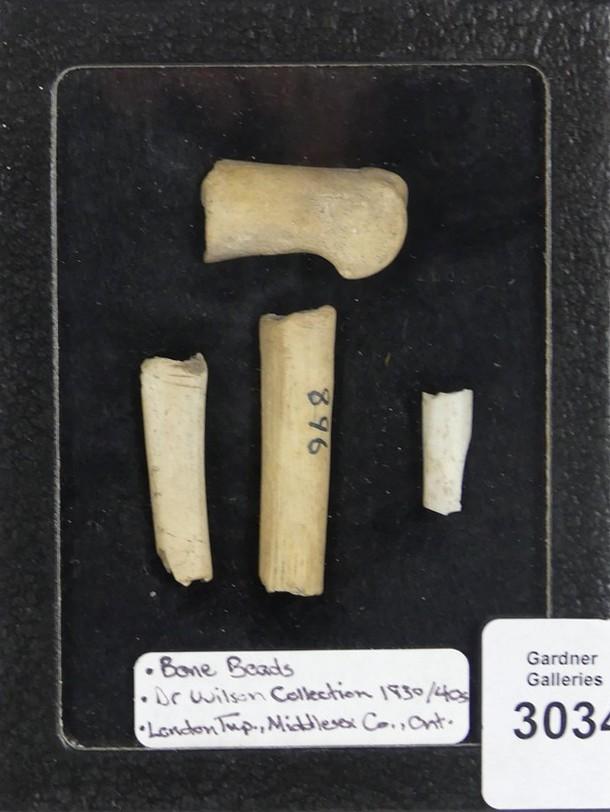 BONE BEADS AND DRILLED DEER TOE BONE, MIDDLESEX COUNTY