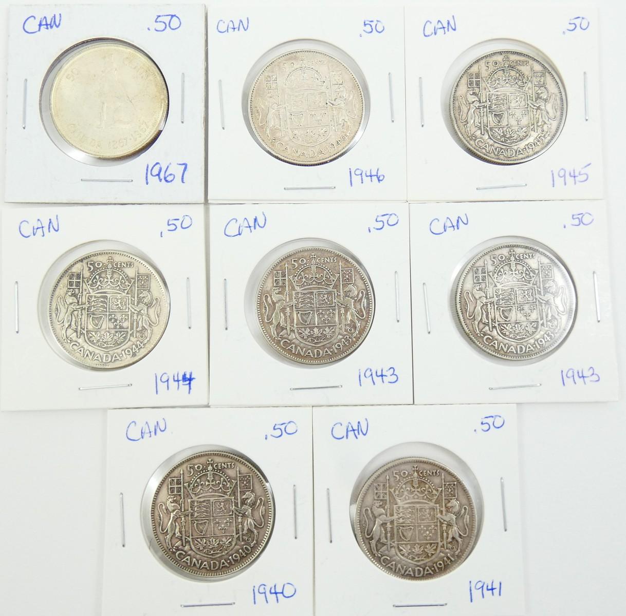 8 CANADIAN SILVER 50-CENTS