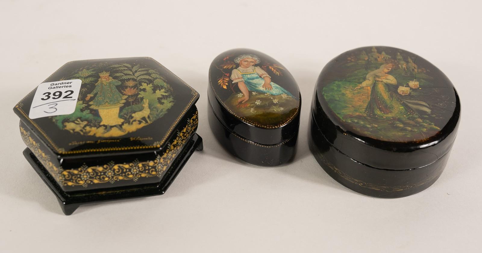 THREE RUSSIAN LACQUER BOXES