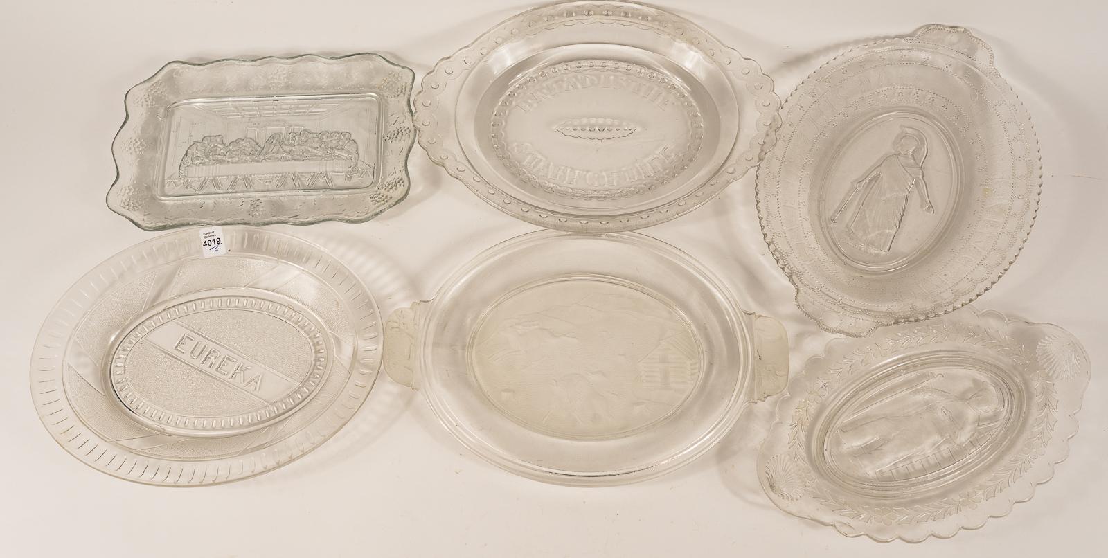 6 ANTIQUE OVAL GLASS BREAD TRAYS