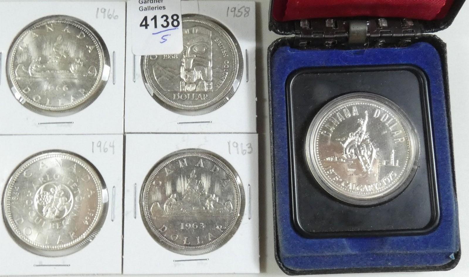 5 CANADIAN SILVER DOLLARS
