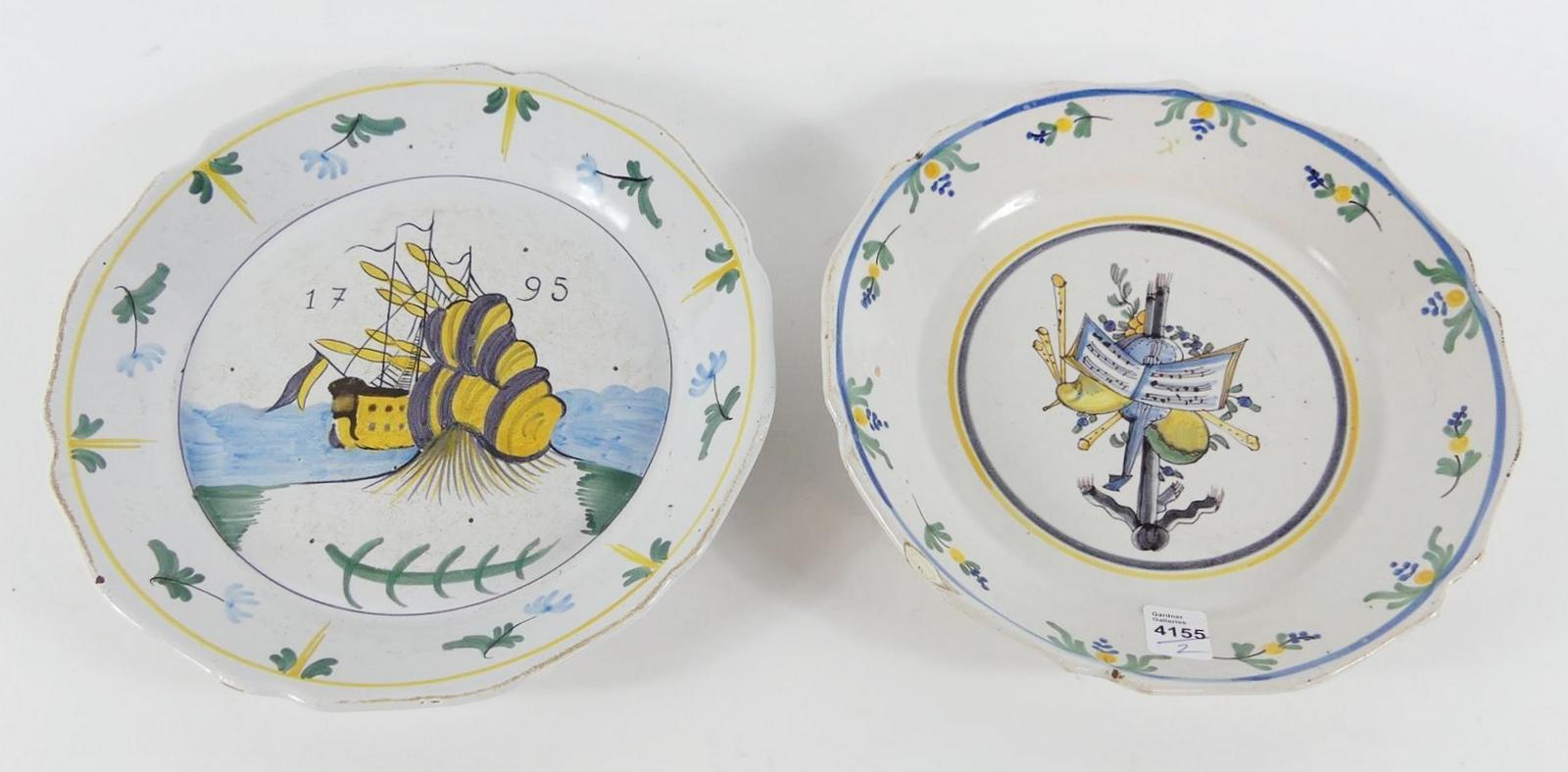 TWO FAIENCE POTTERY CHARGERS