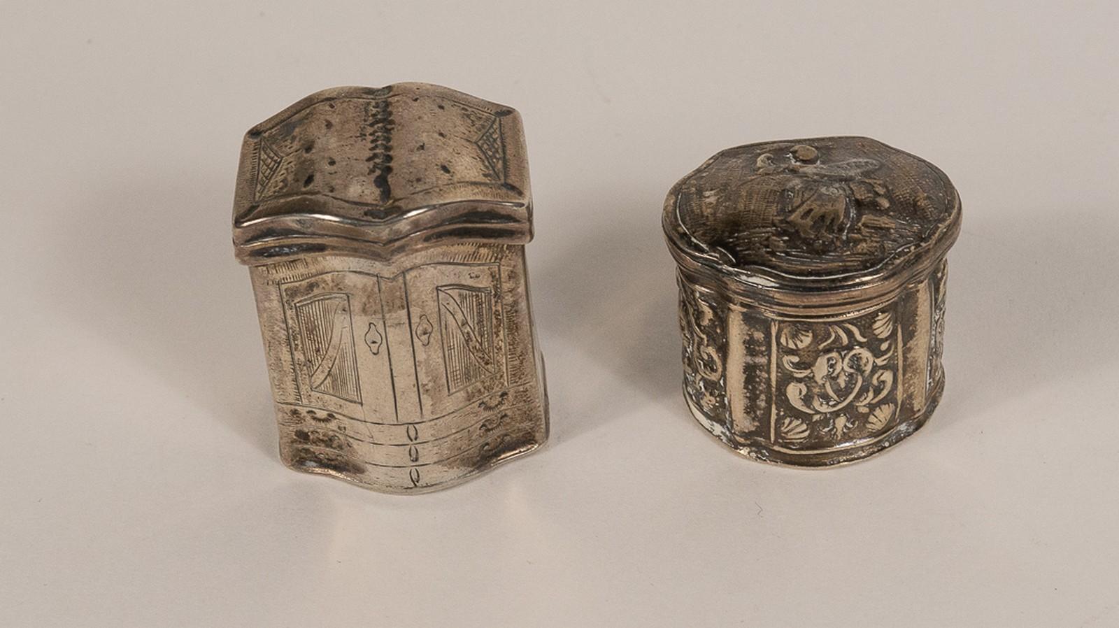 2 EARLY SILVER SPICE BOXES
