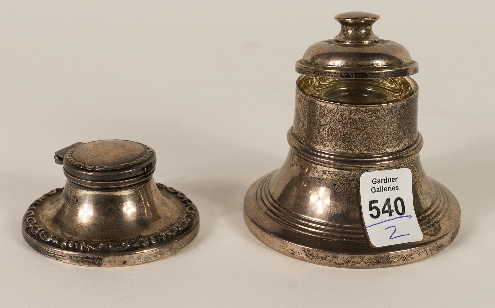 TWO STERLING INKWELLS