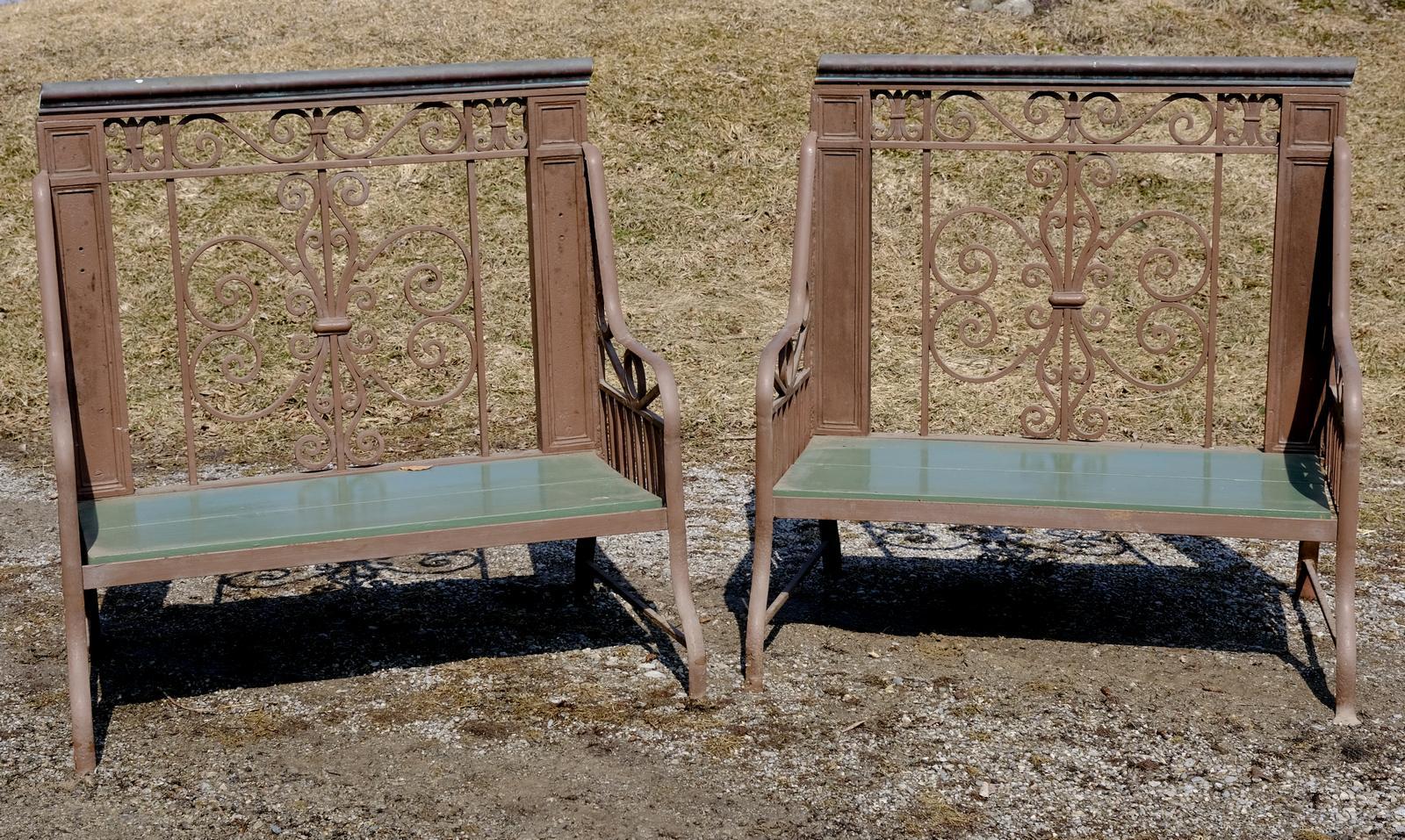PAIR OF CAST IRON BENCHES