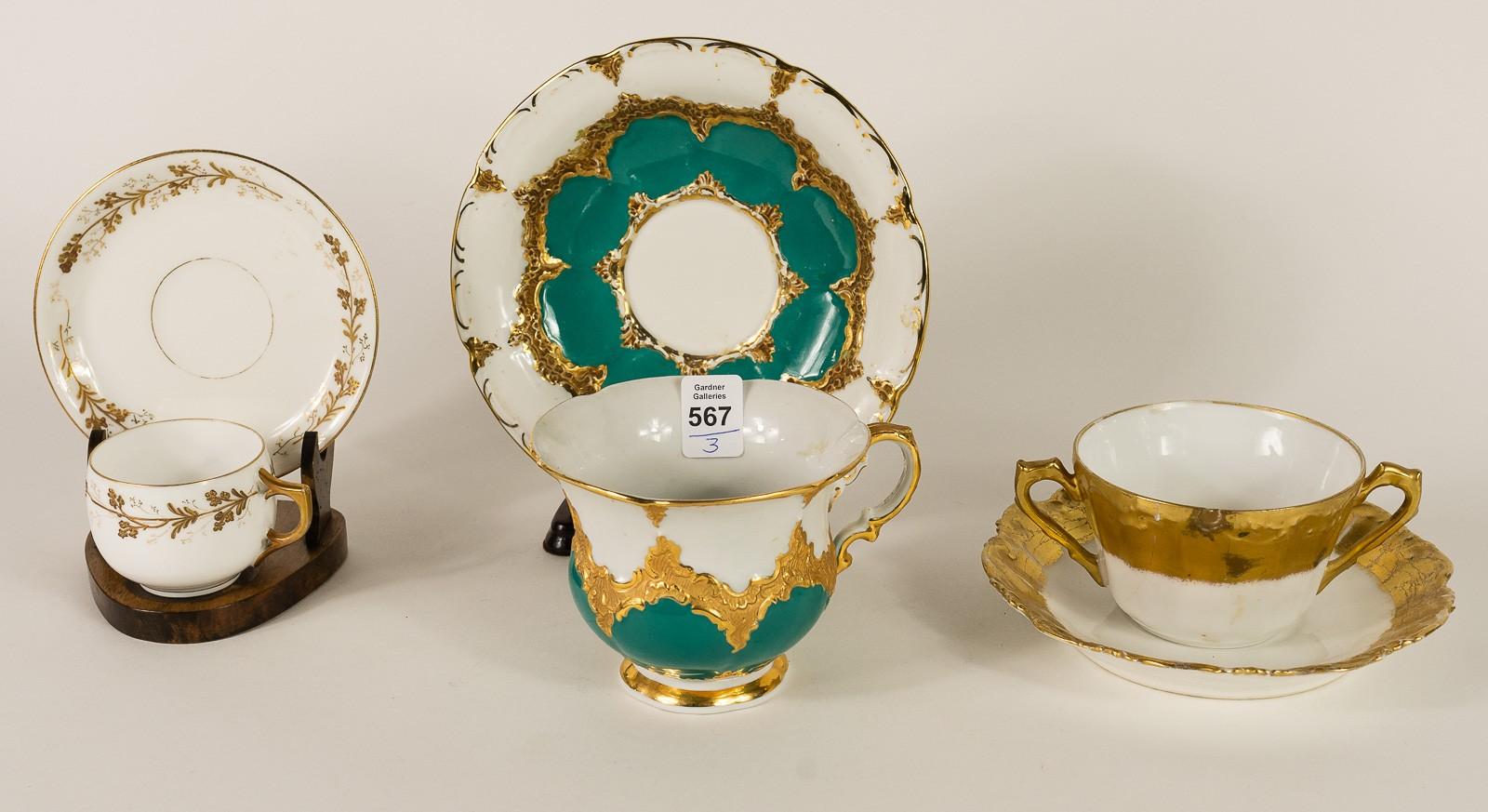 THREE ANTIQUE CUPS & SAUCERS