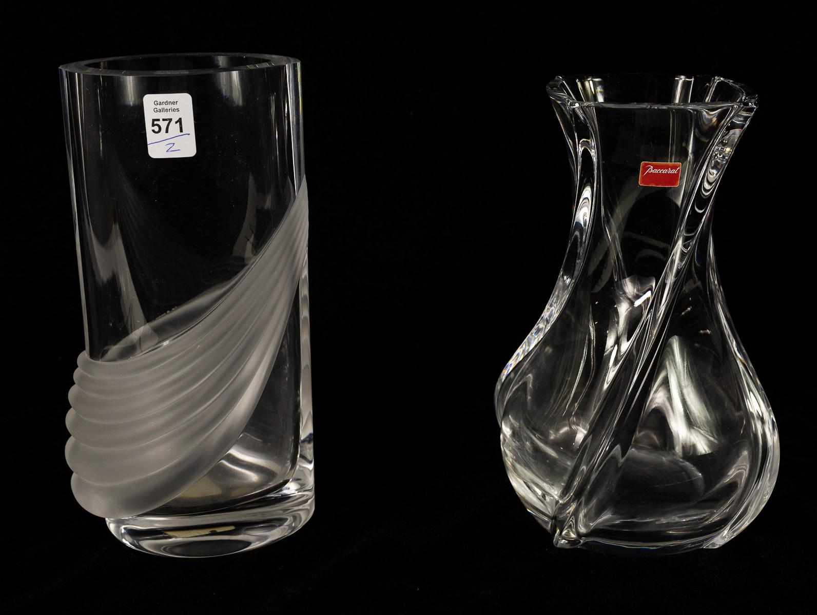 TWO SIGNED CRYSTAL VASES