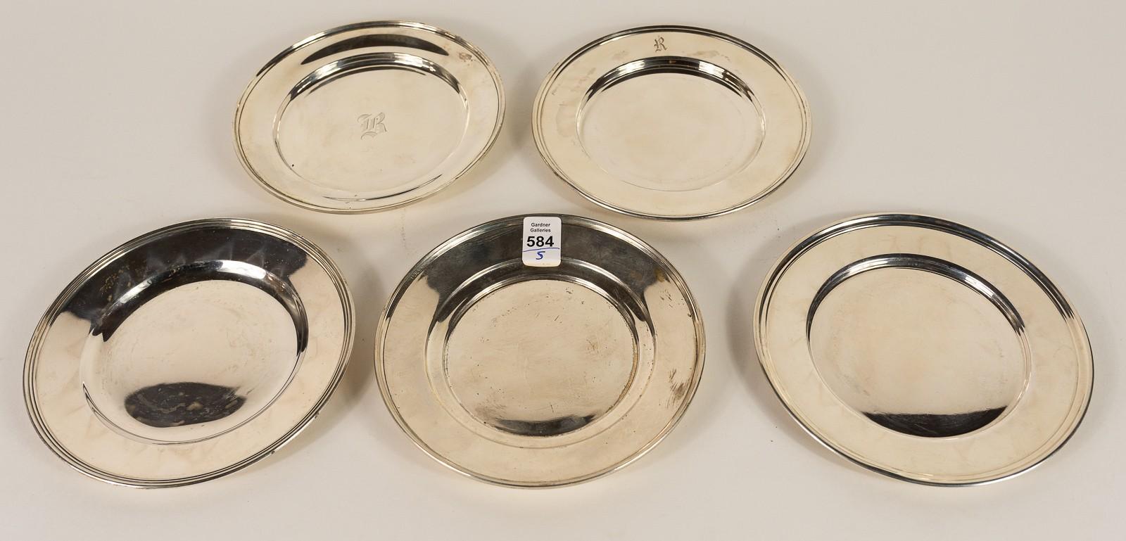 FIVE STERLING BREAD & BUTTER PLATES