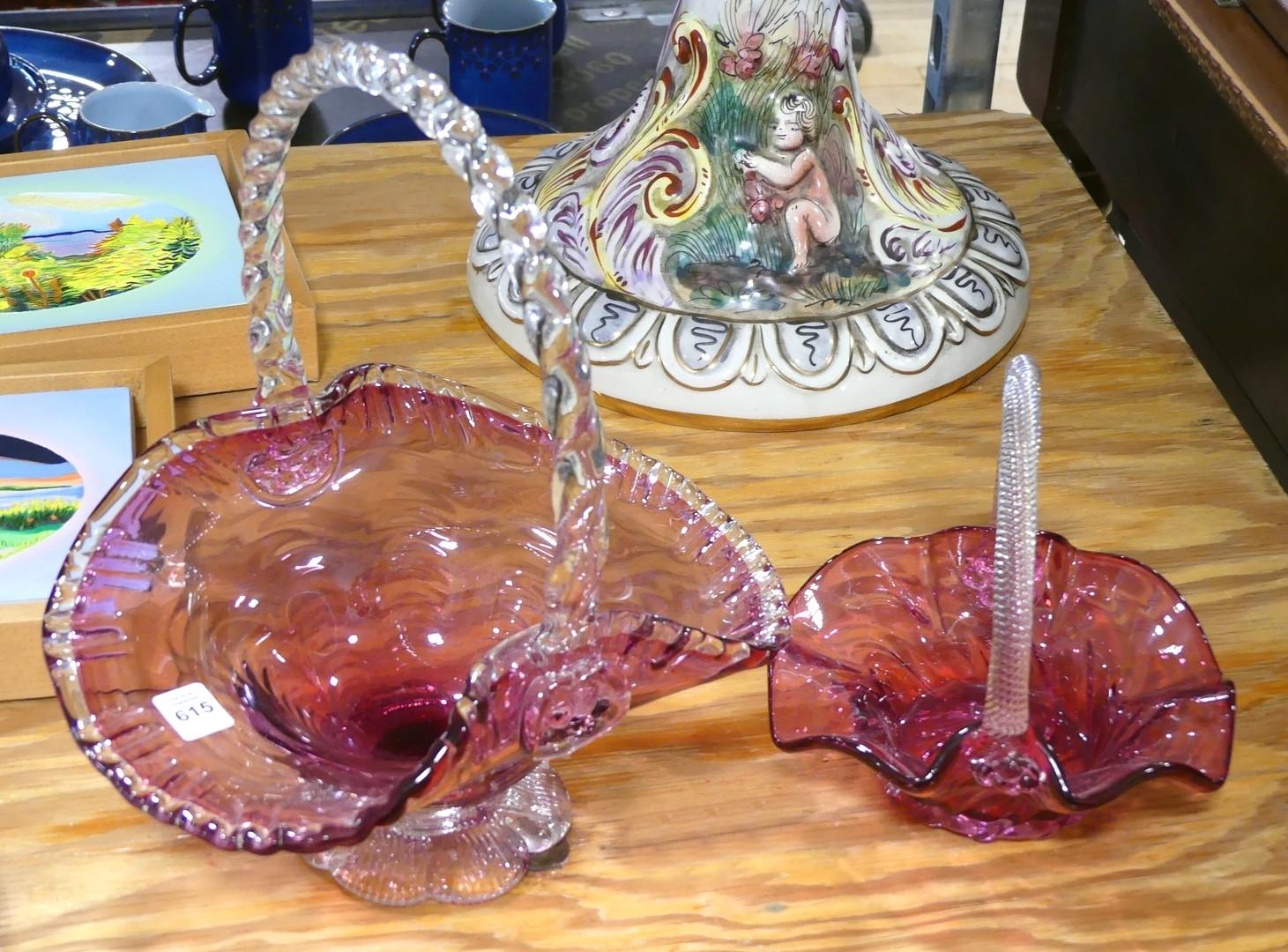 TWO CRANBERRY GLASS BASKETS | FURNITURE, DECORATIVE ARTS, MUSICAL ...