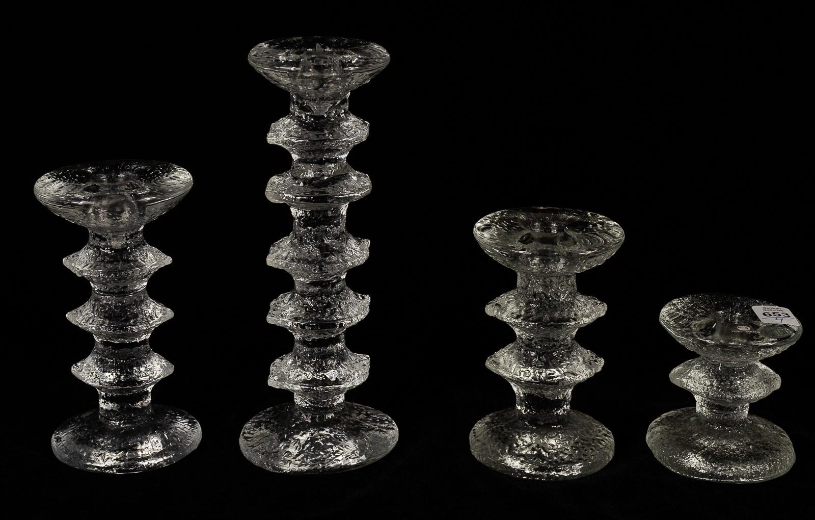 FOUR SCANDINAVIAN GLASS CANDLESTICKS