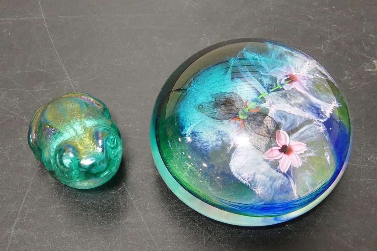 TWO SIGNED PAPERWEIGHTS