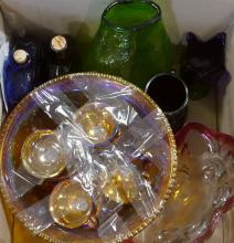 BOX LOT OF COLOURED GLASSWARE