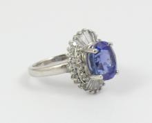 TANZANITE & DIAMOND PLATINUM RING