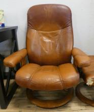 STRESSLESS LEATHER RECLINER AND FOOTSTOOL