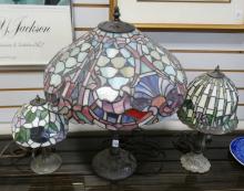 THREE STAINED GLASS LAMPS