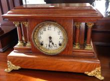 TWO OAK MANTEL CLOCKS