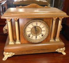 TWO OAK MANTEL CLOCKS
