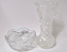 CRYSTAL VASE AND BOWLS