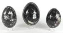 THREE EGG-SHAPED STONE FOSSILS