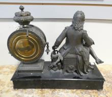 ANTIQUE SPELTER AND MARBLE CLOCK