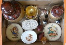 BOX LOT OF FIGURINES, URNS, ETC.