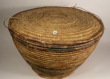 LARGE LIDDED INDIGENOUS BASKET