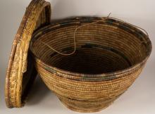 LARGE LIDDED INDIGENOUS BASKET