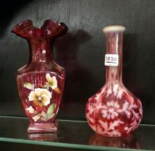 FOUR CRANBERRY GLASS VASES