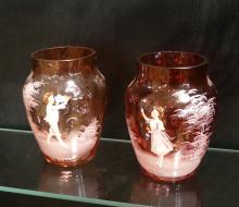 FOUR CRANBERRY GLASS VASES