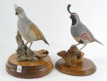 TWO FOLK ART QUAIL WOOD CARVINGS