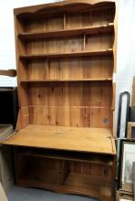 PINE BOOKCASE, TABLE, ETC.