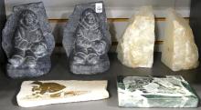 BOOKENDS AND SOAPSTONE PLAQUES