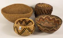 FOUR INDIGENOUS WICKER BASKETS