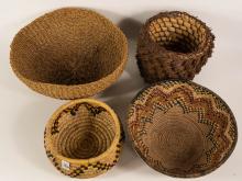 FOUR INDIGENOUS WICKER BASKETS