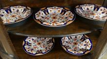 FIVE ANTIQUE "IMARI" SHALLOW SOUP BOWLS