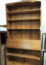 PINE BOOKCASE, TABLE, ETC.