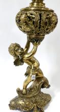 ELABORATE BRASS BANQUET OIL LAMP