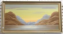 LARGE FRAMED "SUNSET" OIL PAINTING