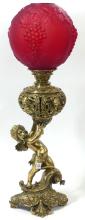 ELABORATE BRASS BANQUET OIL LAMP