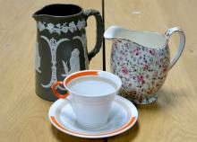 ANTIQUE CUPS & SAUCERS, ETC.