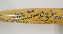 AUTOGRAPHED BASEBALL BAT AND CRICKET BALL